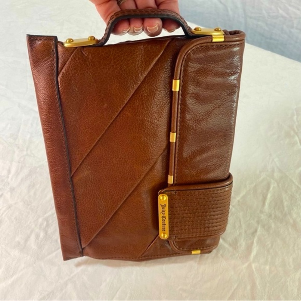 Juicy Couture vintage Y2K Quilted Leather Fold-Over Clutch Bag Golden Brown